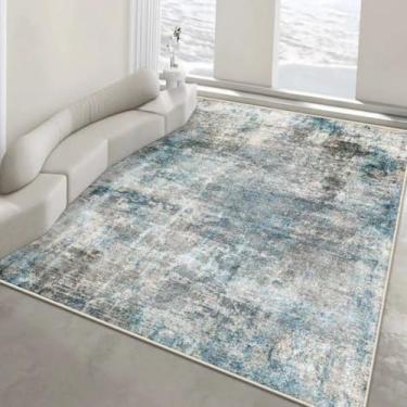 Imagem de Tapete abstrato com estampa de tinta lavada para sala de estar, quarto, área ampla, antiderrapante, lavável, decoração para casa, tapete felpudo para porta de entrada (tapete pequeno de 60x90cm/p