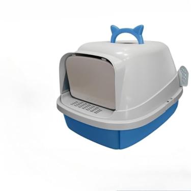 Imagem de Bandeja SanitáRia Fechada Grande Para Gatos — Conjunto De Casa De Banho Para Gatos Com Peneira, Bacia Com Filtro à Prova De Odores E Pá HigiéNica(Banheiro Relcom Azul)