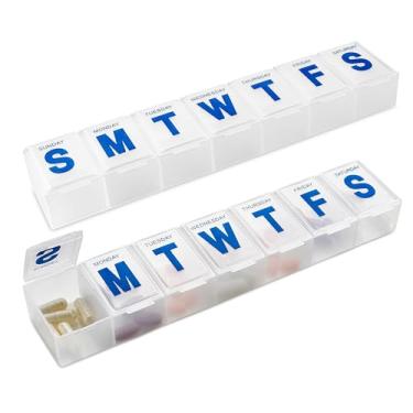 Imagem de Organizador semanal de comprimidos – (pacote com 2) recipiente extra grande de vitamina com letras jumbo fácil de ler, livre de BPA – caixa de comprimidos para viagem diária de 7 dias