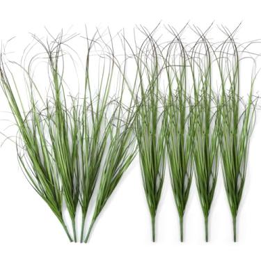 Imagem de Xthrotsenk 8 peças de plantas de grama artificial, grama falsa, trigo falso, vegetação artificial para plantadores ao ar livre, planta de grama alta sintética para decoração interna ao ar livre