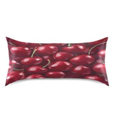Imagem de Blueangle Fronha de cetim cerejas vermelho escuro para cabelo e pele, fronha de seda, tamanho king (50,8 x 101,6 cm) - Capas de almofada de cetim refrescantes com fecho de envelope (284)
