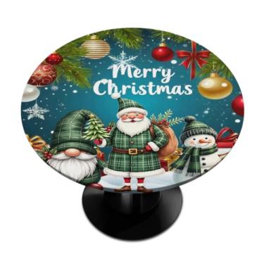Imagem de Toalha de mesa redonda com borda elástica, boneco de neve de Natal, gnomo, toalha de mesa redonda limpa para ambientes internos e externos, pátio, jantar, cozinha, festival, presente para mesas de 101