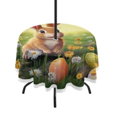 Imagem de Blueangle Toalha de mesa redonda à prova d'água de 152 cm para ambientes externos de Páscoa com orifício para guarda-chuva - Tecido resistente à prova de sol para todos os climas para pátio