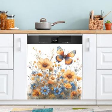 Imagem de ATTX Capa de ímã de lava-louças de borboletas silvestres, 58,4 cm C x 66 cm A decoração da capa frontal da máquina de lavar louça, decalques de armário doméstico eletrodomésticos adesivos #222