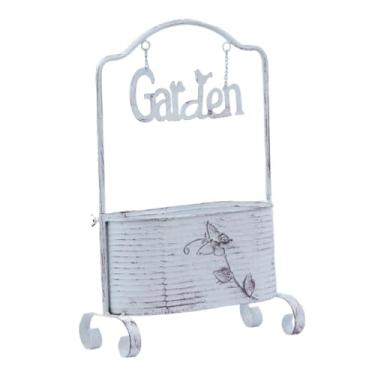 Imagem de WeiLaiKeQi Decoração da fazenda de maconha de ferro de ferro com alça de balde de flores para pátio da, Branco