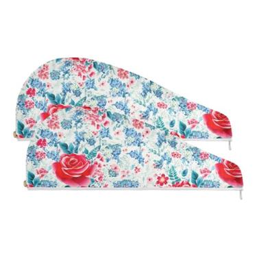 Imagem de SEHANY Toalha de cabelo de microfibra Elegant Roses para mulheres, 2 peças, turbantes de cabelo de secagem rápida com botão, touca de cabelo seco absorvente toalha de secagem de cabelo para cabelos