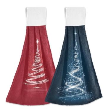 Imagem de Blueangle Pacote com 2 toalhas de amarrar penduradas em árvore de Natal branca brilhante - Toalhas de prato de veludo coral macias absorventes para cozinha e banheiro (338)