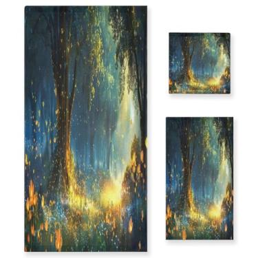 Imagem de Blueangle Conjunto de toalhas de floresta de fantasia mágica - 3 peças de toalhas de banheiro macias absorventes para spa e decoração de casa (inclui banho, toalha de mão e toalha) #31