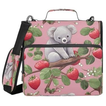 Imagem de ATTX Fichário pequeno com zíper Koala Strawberries com alça acolchoada ajustável – Bolsa para fichário com capacidade para 500 folhas com organizador de vários bolsos, serve para laptop de 12