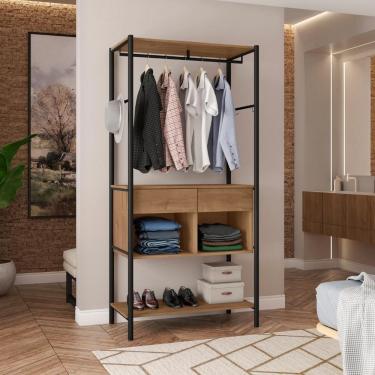 Imagem de Guarda Roupa Closet Industrial 187x90 Cm 2 Gavetas Paris Demolição Preto Artef Demoliçao Preto