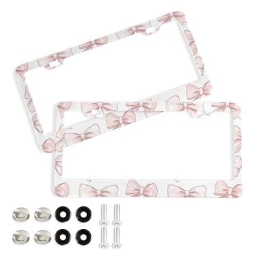 Imagem de SEHANY Lindas molduras de placa de licença de arco rosa, capas de moldura de alumínio à prova de ferrugem com orifícios elípticos e parafusos, serve para acessórios de carro de tamanho padrão de