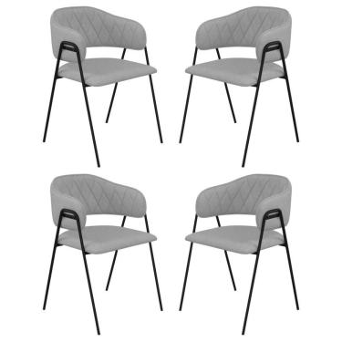 Imagem de Conjunto 4 Cadeiras Veneza Linho Cinza Metal Preto