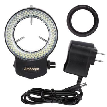 Imagem de AmScope Luz de Anel LED Ajustável para Microscópio Estéreo e Câmera, Preto, 144 LEDs, Iluminação Sem Sombra, USB