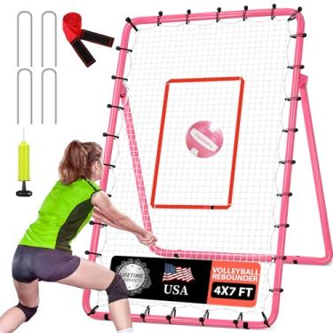 Imagem de Olybeaka Rede De Rebote Vôlei Ajustável 5 Ângulos, 7X4 Pés, Equipamento Treinamento Durável E Portátil Para Prática Vôlei, Colisão Cravação Com Alta Tensão, Pu Bomba, Estacas