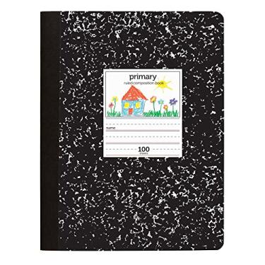 Imagem de Office Depot Caderno de redação de mármore primário, 19 cm x 24 cm, pauta primária, 100 folhas, preto/branco, 400-003-273