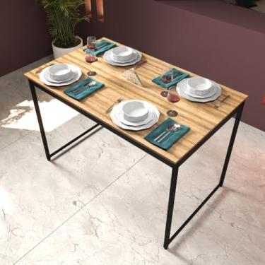 Imagem de Mesa de jantar de estilo industrial para quatro pessoas, adequada para uso na cozinha, 105 x 45 cm, tampo de madeira, pés de metal. (Lamina com Preto)