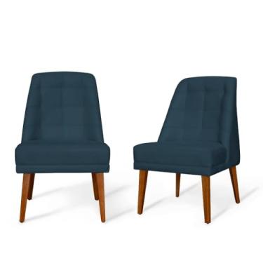 Imagem de Generic Kit de 2 Cadeiras de Jantar, Estofamento de Camurça Suede, Para Decoração de Lar & Sala de Jantar, Confortável (Azul Marinho)