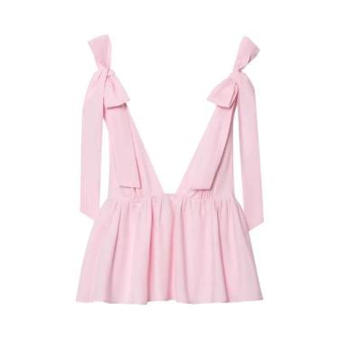 Imagem de Camiseta Sem Mangas Feminina Com Costas Descobertas E Laço BSAY Poplin