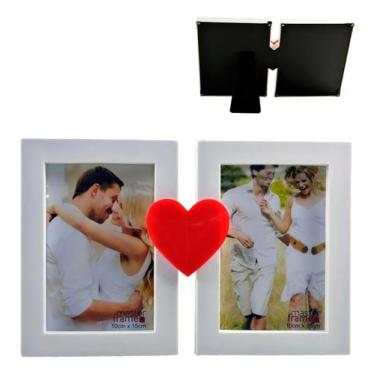 Imagem de Porta Retrato Duplo Coração Casamento Love Decorando Amor - Brateliez