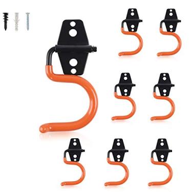 Imagem de Ganchos de garagem resistentes Aoben, ganchos de aço para armazenamento de garagem, ganchos de ferramentas utilitárias e suporte de vassoura e esfregão montado na parede para organizar ferramentas de limpeza, esfregões, ferramentas de jardim (P, pacote com 8)