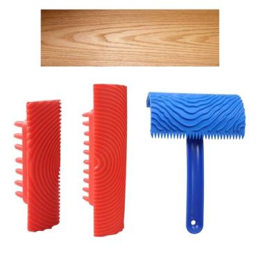 Imagem de Kyuionty Conjunto de ferramentas de granulação de madeira de 3 peças, ferramenta de pintura de rolo de madeira falsa DIY ferramenta de granulação de borracha, ferramenta de pintura de textura de