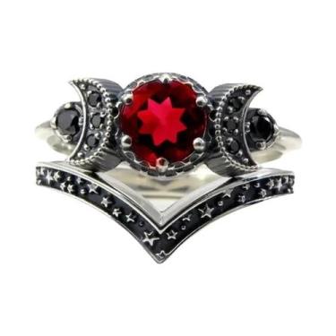 Imagem de Conjunto De Anéis Vintage Gótico Feminino Com Lua E Pentagrama, Joias 