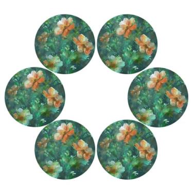 Imagem de Wassud Jogo americano conjunto de 6 tapetes de mesa redondos florais verdes para cozinha e jantar tapetes laváveis resistentes ao calor decoração de mesa 39 cm