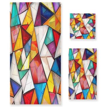 Imagem de YETTASBIN Conjunto de 3 toalhas triângulos iridescentes, toalhas macias altamente absorventes com toalha de banho, toalha de mão e toalha de banho para banheiro, hotel, academia, spa