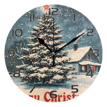 Imagem de YETTASBIN Relógio de parede de árvore de Natal, silencioso, sem tique-taque, operado por bateria, relógio redondo decorativo criativo para cozinha, sala de estar, banheiro, decoração de escritório em