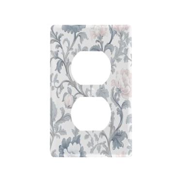 Imagem de Wassud Placa de cobertura para interruptor de luz azul vintage floral decorativa capa de parede para tomadas elétricas duplex 4,53 x 2,76 polegadas