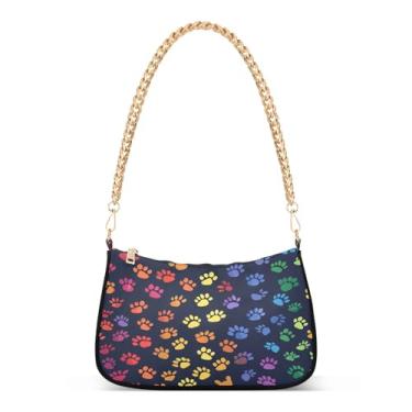 Imagem de CEBUGI Bolsas transversais femininas bolsa de ombro com estampa de pata arco-íris elegante bolsa clutch com alça de corrente