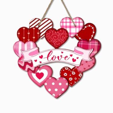 Imagem de Bolisom Placa para porta da frente do Dia dos Namorados, corações do amor, listras xadrez, bolinhas, cabide de madeira, varanda, decoração de casa, aniversário romântico, casamento, guirlanda de