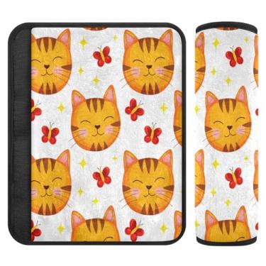 Imagem de Burbuja Capa para cinto de segurança de carro Cat Face Protetor de cinto de segurança de carro macio confortável para alça de ombro de assento, 1 par médio