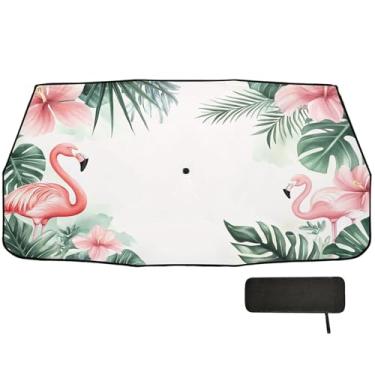 Imagem de Burbuja Guarda-sol para para-brisa de carro, plantas tropicais flamingos dobrável para para-brisas bloqueiam raios UV e calor solar, adequado para caminhonete Sedan SUV na maioria dos veículos