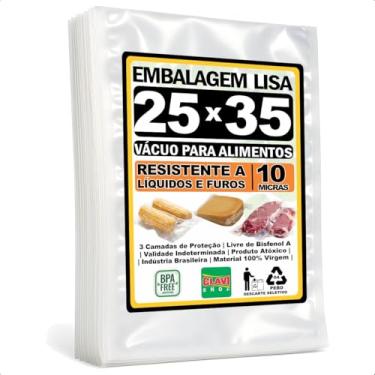 Imagem de Saco a Vácuo Liso Sem Ranhuras [25x35 cm] [10 Micras] [1000 Unidades] - Para Seladora de Câmara e Bico - Embalagem Profissional Resistente Reforçada Alimentício BPA Free
