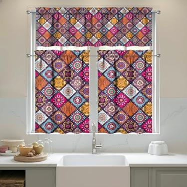 Imagem de sgqjdpmc Conjunto de 3 cortinas e sanefas de cozinha boêmias para decoração de cozinha, janelas sobre a pia, cortinas de arte de fazenda, 70 x 91 cm