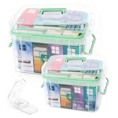 Imagem de Caixa organizadora de medicamentos transparente, caixa de armazenamento de plástico para primeiros socorros, caixa vazia para medicamentos, estojo médico multiuso para casa, escritório, viagens