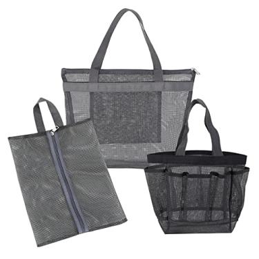 Imagem de 3 Pacotes de Sacola Banho em Malha Lavagem Portátil Case Toalhos Secagem Rápida Cosméticos Organizador para Banheiro Dorms Praia Camping Compras Viagens