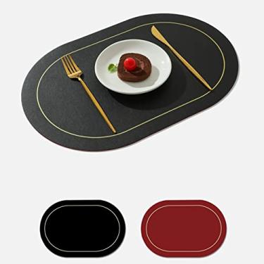 Imagem de aqxreight 2 Peças de Couro Oval para Jantar, Tapete de Comida à Prova de óleo, Isolamento para Mesa de Restaurante, Casa, Hotel, Antiderrapante, Tigela, Preto, Pode Ser um Isolamento Doméstico Nosso
