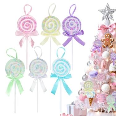 Imagem de 6 peças de decorações de Natal Candyland, pirulito pendurado em bengala doce, decoração de árvore de Natal, festa de aniversário, decoração de casamento, enfeites de Natal (6, pirulito plano)