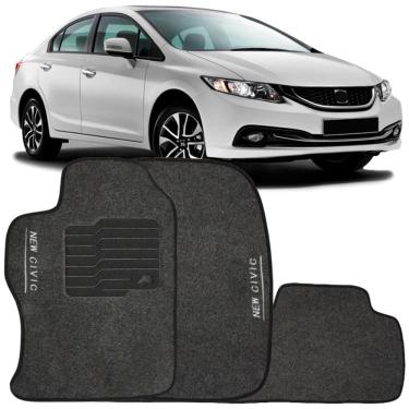 Imagem de Tapete Carpete Civic 2012 à 2016 Grafite Logo Bordado Jogo 3 Peças Personalizado Automotivo