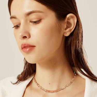 Imagem de Colar feminino de prata/ouro rosa/ouro 14K banhado a ouro 14 K - 8 corrente para homens 5,5 mm 12/15 polegadas, 12.5 inch(32+9cm)-Tight Choker, Aço inoxidável, Sem Pedra Preciosa