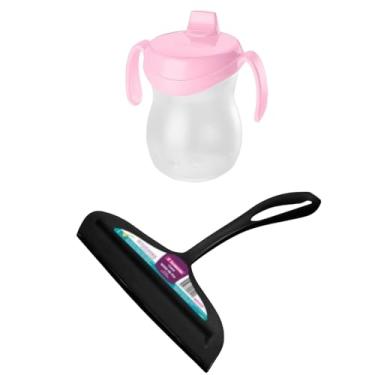 Imagem de Kit 1 Rodo de pia Preto e 1 Garrafa Plástica Infantil Rosa 310ml