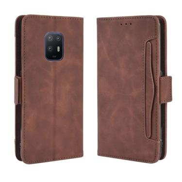 Imagem de Capa para Fujitsu Arrows 5G,Retro magnético Flip Case,Design de carteira de couro PU com slots de cartão removíveis -Brown