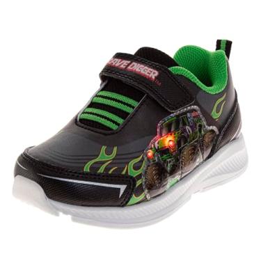 Imagem de Josmo Tênis infantil Monster Jam Grave Digger LED Light Up Megalodon Monster Truck para meninos El Toro Loco (Tamanhos: 6-10 criança pequena/11-12 crianças), Preto/Verde - Gravedigger, 9 Toddler