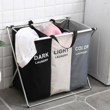 Imagem de Cesto Organizador De Roupas Sujas Grande Com 3 Divisórias Dobrável