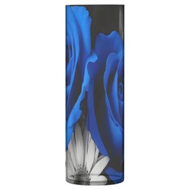 Imagem de JUZIHAI Vaso de flores de rosa azul para flores 9,9 cm x 30 cm Cilindro de plástico moderno vaso de flores para centro de mesa de casamento decoração de casa
