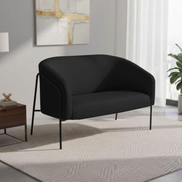 Imagem de Sofá 2 Lugares Namoradeira Stella Base Industrial Alta Preta Sintético D03 - D'rossi Cor Preto