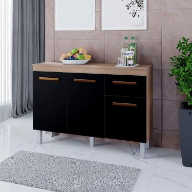 Imagem de Balcão Zínia 3 Portas 1 Gaveta E Tampo Cozinha Mb1 120cm Cor Savana Preto