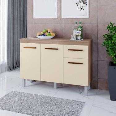 Imagem de Balcão Zínia 3 Portas 1 Gaveta E Tampo Cozinha Mb1 120cm Cor Savana Off White
